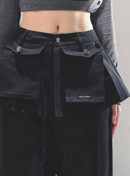 Utility Strap Wide-Leg Pants - Black