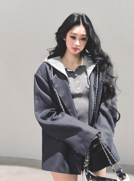 Urban Hooded Oversize Blazer - Gray