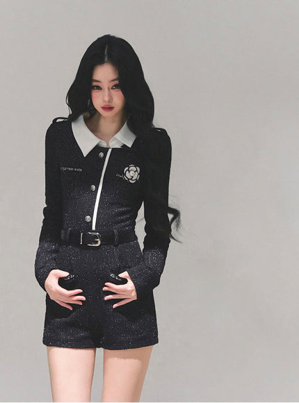 Classic Tweed Belted Jumpsuit