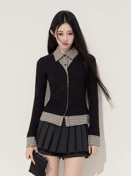 Lumi Check Layered Top - Black