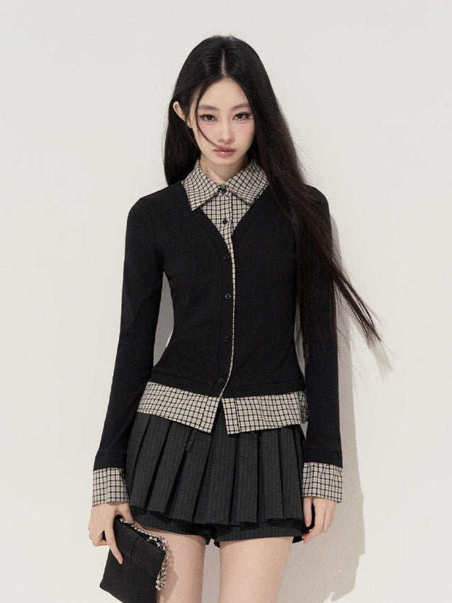 Lumi Check Layered Top - Black