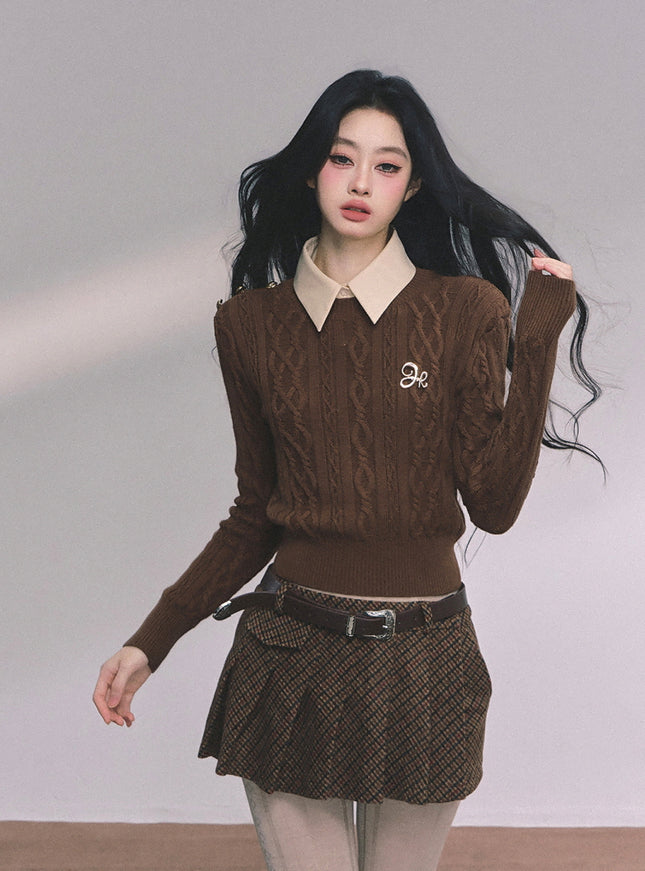 Preppy Layered Crop Knit -Brown