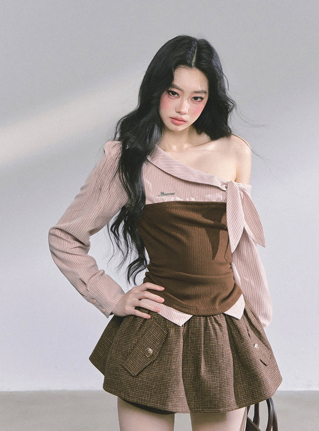 Sculpted Ribbon Top - Brown