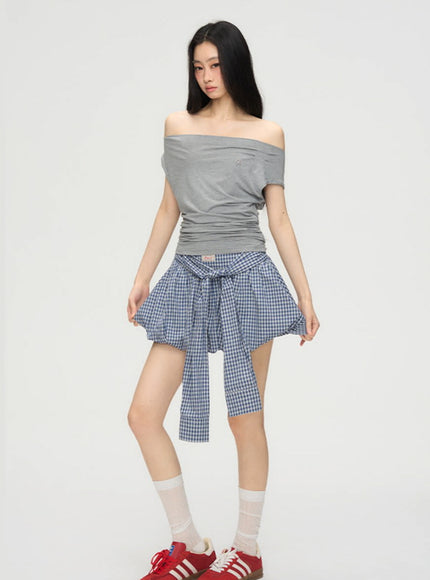 Layered Blue Check Mini Skirt