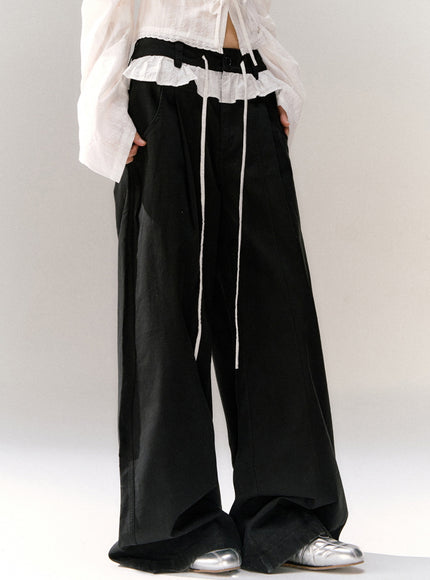 Ruffle Waist Wide Slacks