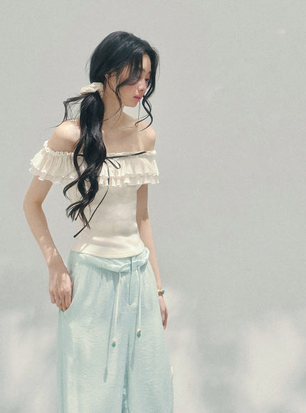 Blush Off-Shoulder Petal Frill Top
