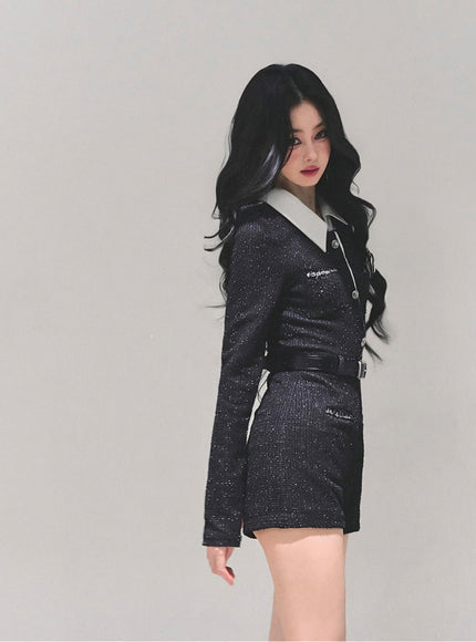 Classic Tweed Belted Jumpsuit