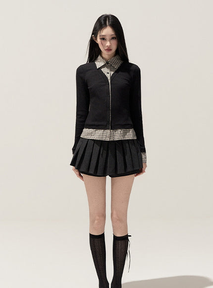 Lumi Check Layered Top - Black