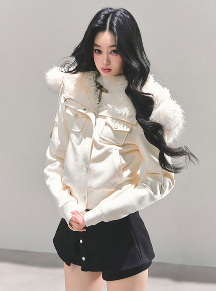 Urban Fur Accent Jacket - White