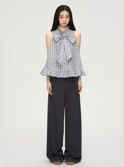 Big Bow Frill Hem Check Blous