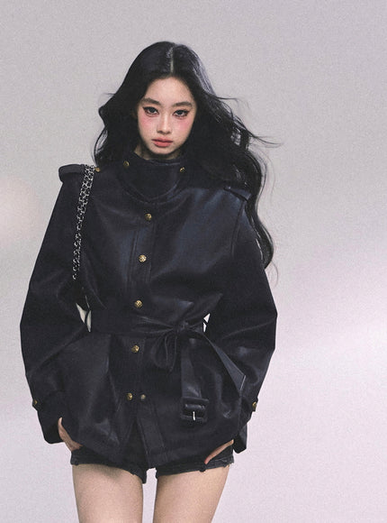 Command Charm Leather Jacket - Black