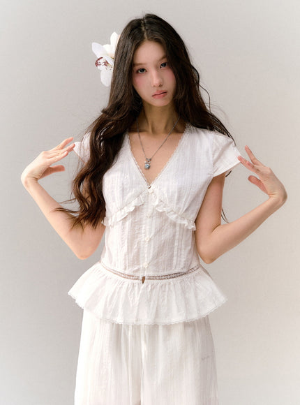 Soft Muse Ruffle White Blouse Set