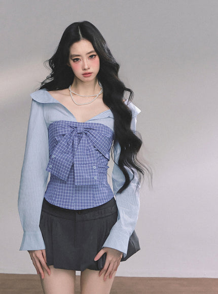 Bow Silhouette Blouse - Blue