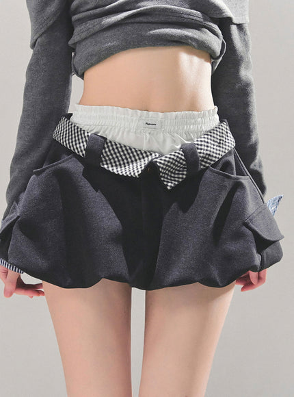 Street Check Overlay Shorts - Gray