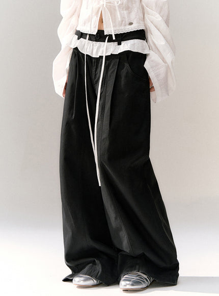 Ruffle Waist Wide Slacks