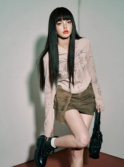 Olive Cargo Mini Skirt