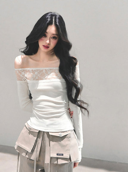 Stardust Sheer Lace Top - White