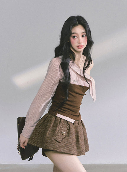 Sculpted Ribbon Top - Brown