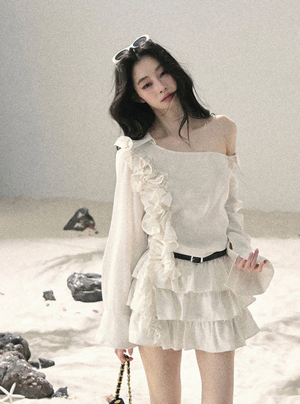 Ivory Ruffle Off Shoulder Muse Dress