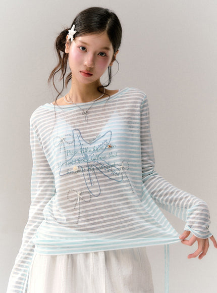 Sky Cloud Ribbon Sheer Tee