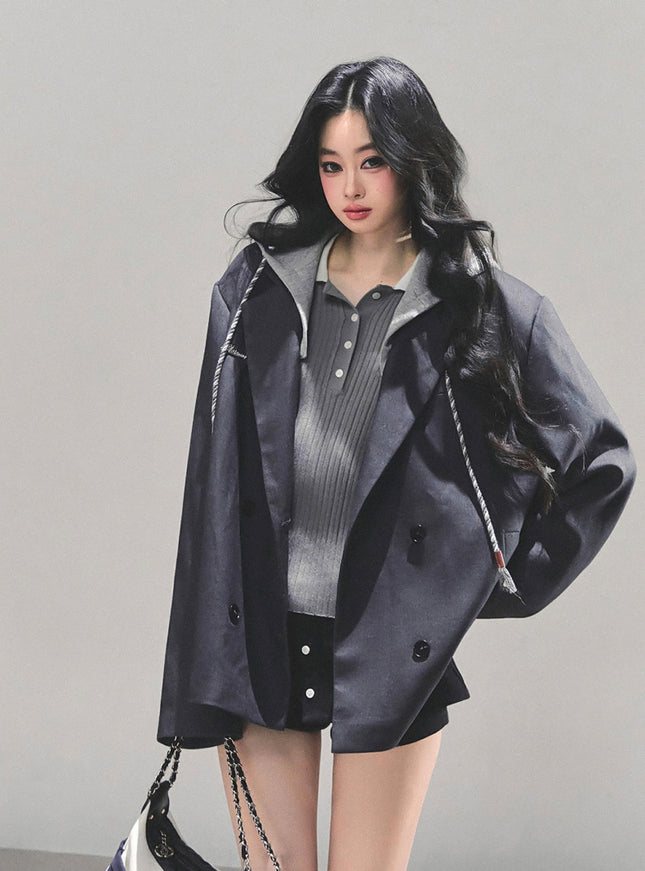 Urban Hooded Oversize Blazer - Gray