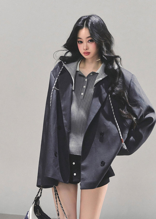 Urban Hooded Oversize Blazer - Gray