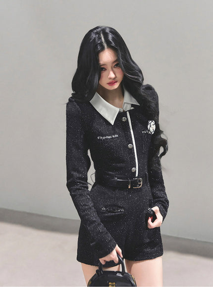 Classic Tweed Belted Jumpsuit