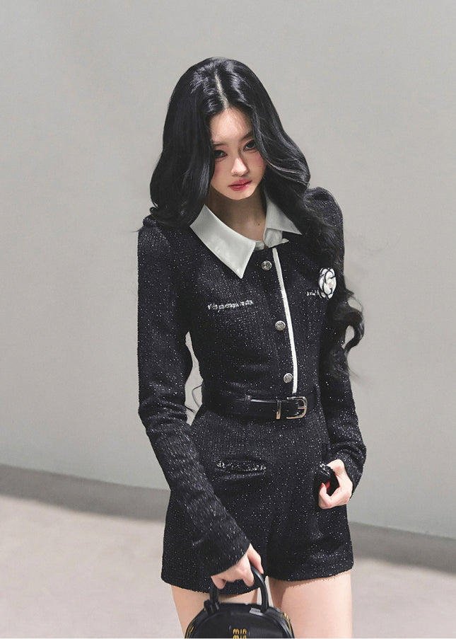 Classic Tweed Belted Jumpsuit