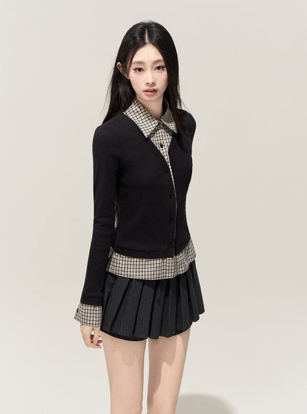Lumi Check Layered Top - Black