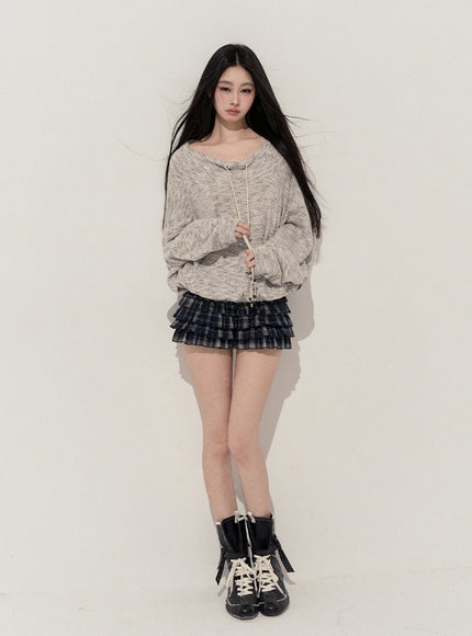 Melange String Knit Top
