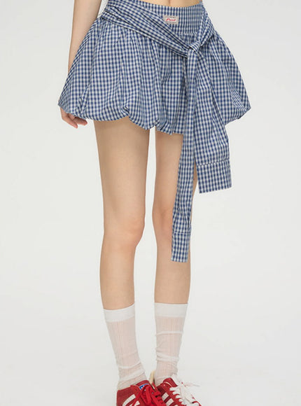 Layered Blue Check Mini Skirt