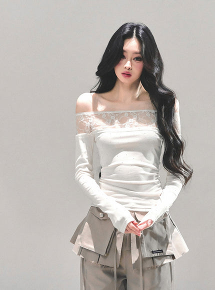 Stardust Sheer Lace Top - White