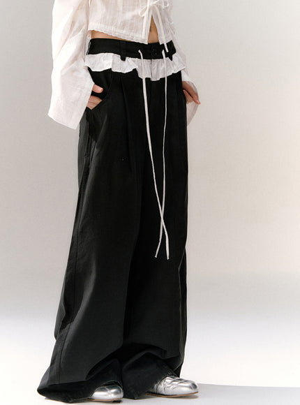 Ruffle Waist Wide Slacks