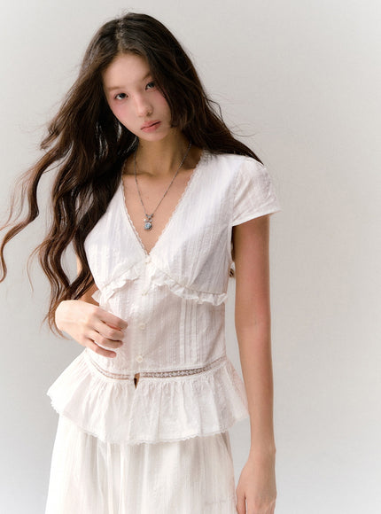 Soft Muse Ruffle White Blouse Set