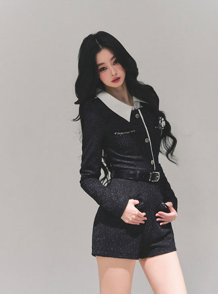 Classic Tweed Belted Jumpsuit