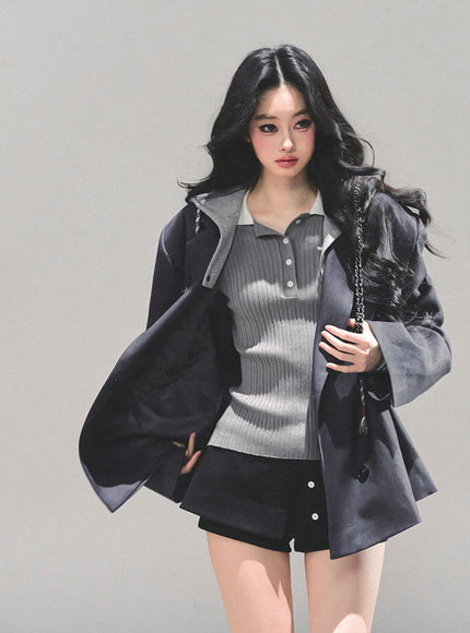 Urban Hooded Oversize Blazer - Gray