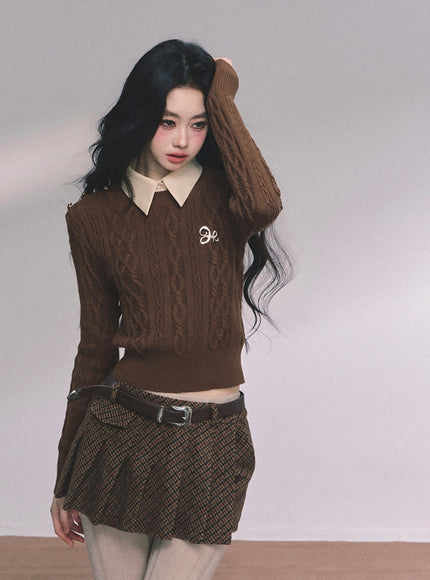 Preppy Layered Crop Knit -Brown
