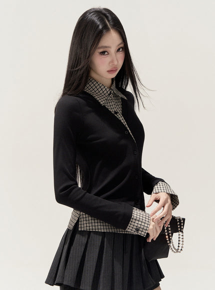 Lumi Check Layered Top - Black