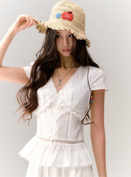 Soft Muse Ruffle White Blouse Set