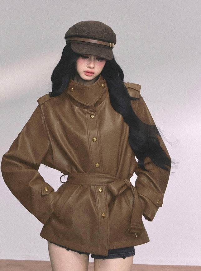 Command Charm Leather Jacket - Brown