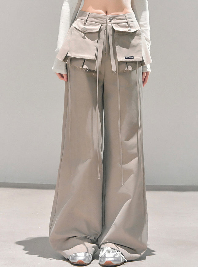 Utility Strap Wide-Leg Pants - Beige