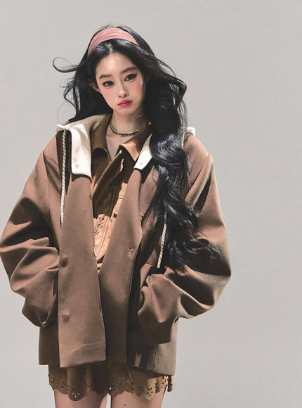 Urban Hooded Oversize Blazer - Brown