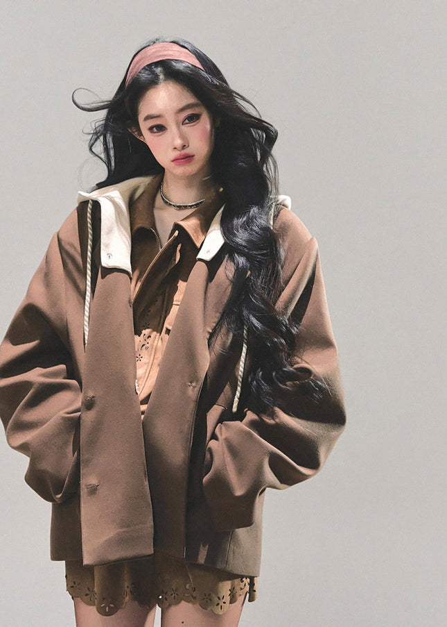 Urban Hooded Oversize Blazer - Brown