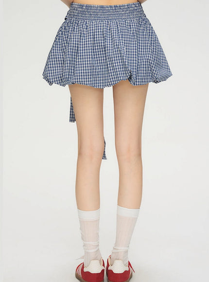 Layered Blue Check Mini Skirt