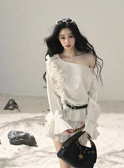 Ivory Ruffle Off Shoulder Muse Dress
