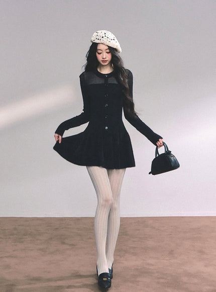 Black Veil Flare Knit Mini Dress