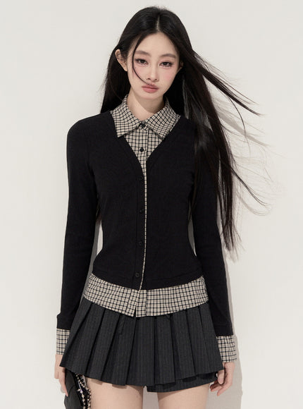 Lumi Check Layered Top - Black