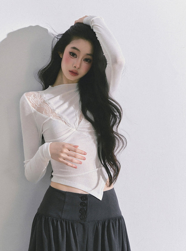 Bloom Lace V-Drape Top - White