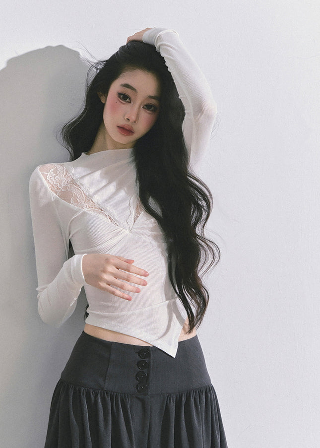 Bloom Lace V-Drape Top - White