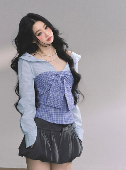 Bow Silhouette Blouse - Blue